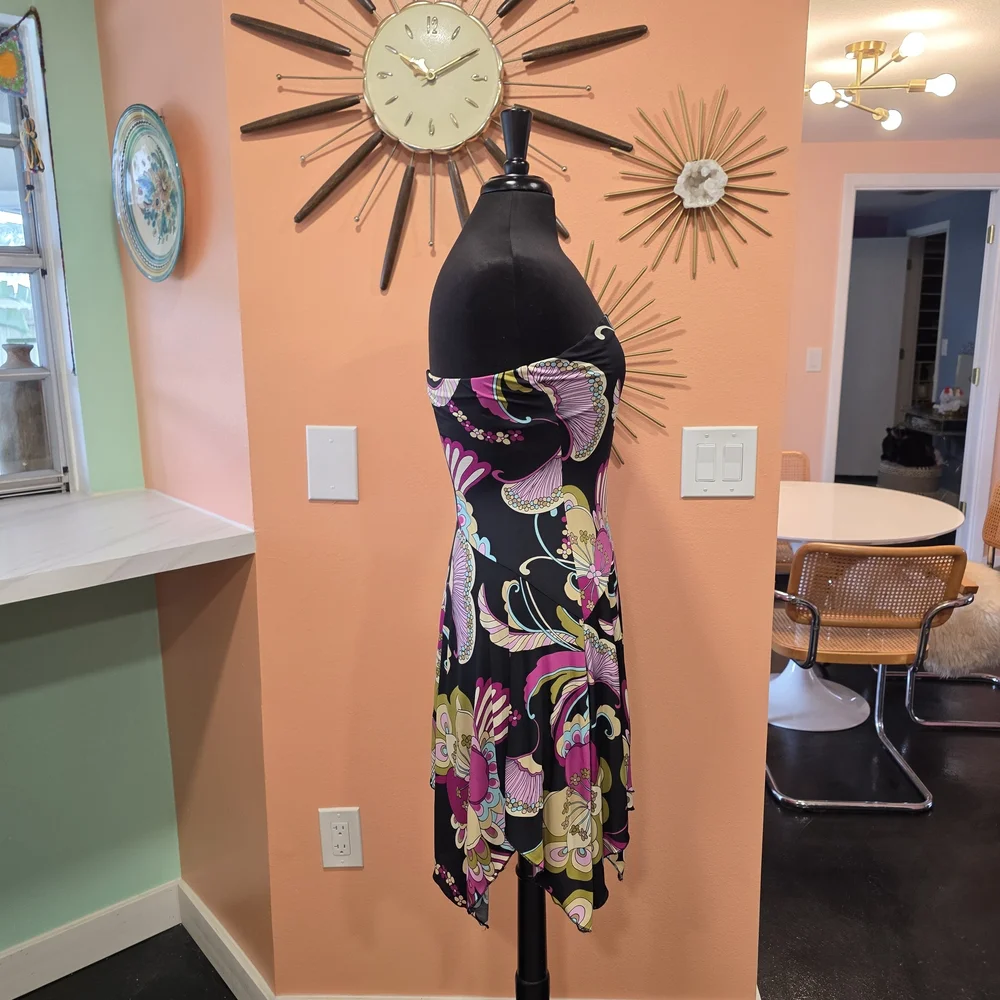 Vintage Strapless Dress with Pink and Purple Floral Design - Picture 7 of 14